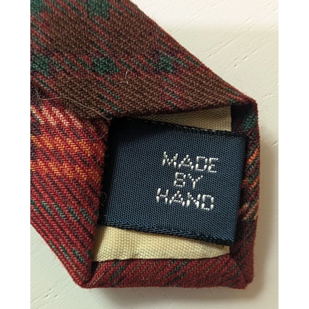 Polo Ralph Lauren Red Plaid Wool Fox Hunt Equestrian Horse Tie Made in USA